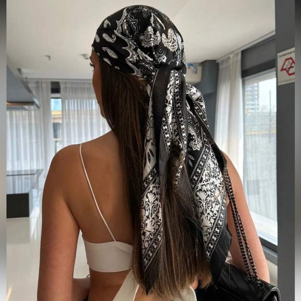 Black and White Paisley Bandana Headscarf
